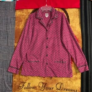 AK ANNE KLEIN-women’s pink/gray long sleeve cardigan soft fleece sweater